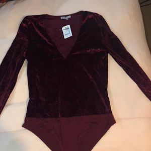 Lace up red velvet bodysuit never worn